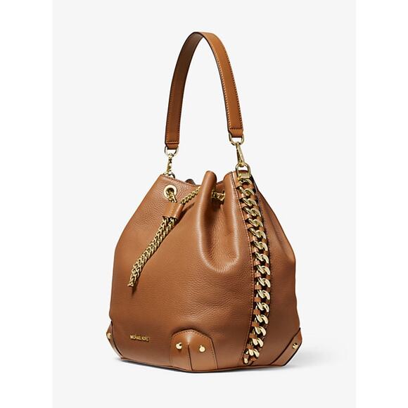 Michael Kors Alanis Large Pebbled Leather Bucket Bag Acorn New With Dust Bag - Picture 1 of 15